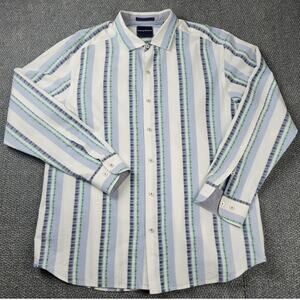 Tommy Bahama Shirt Men's XL Blue Stripe Silk Blend Button Down LS Casual Work